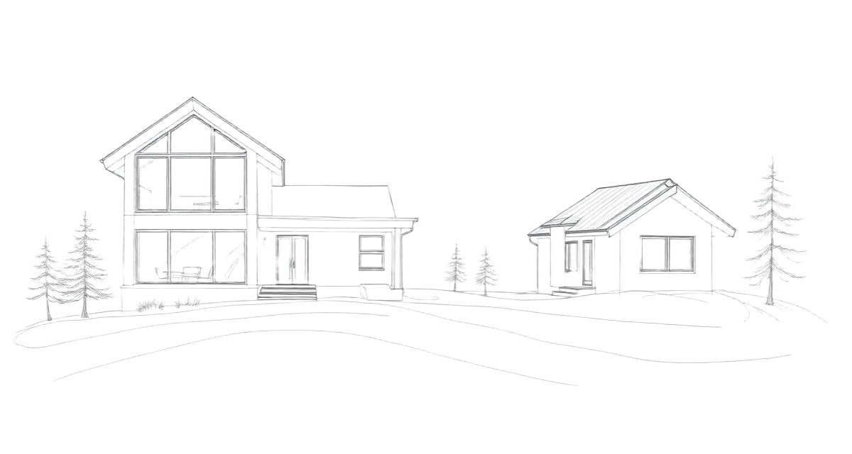 Architectural sketch of a mountain modern home with a detached ADU