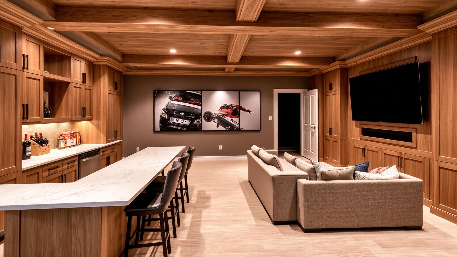Finished basement game room with wet bar