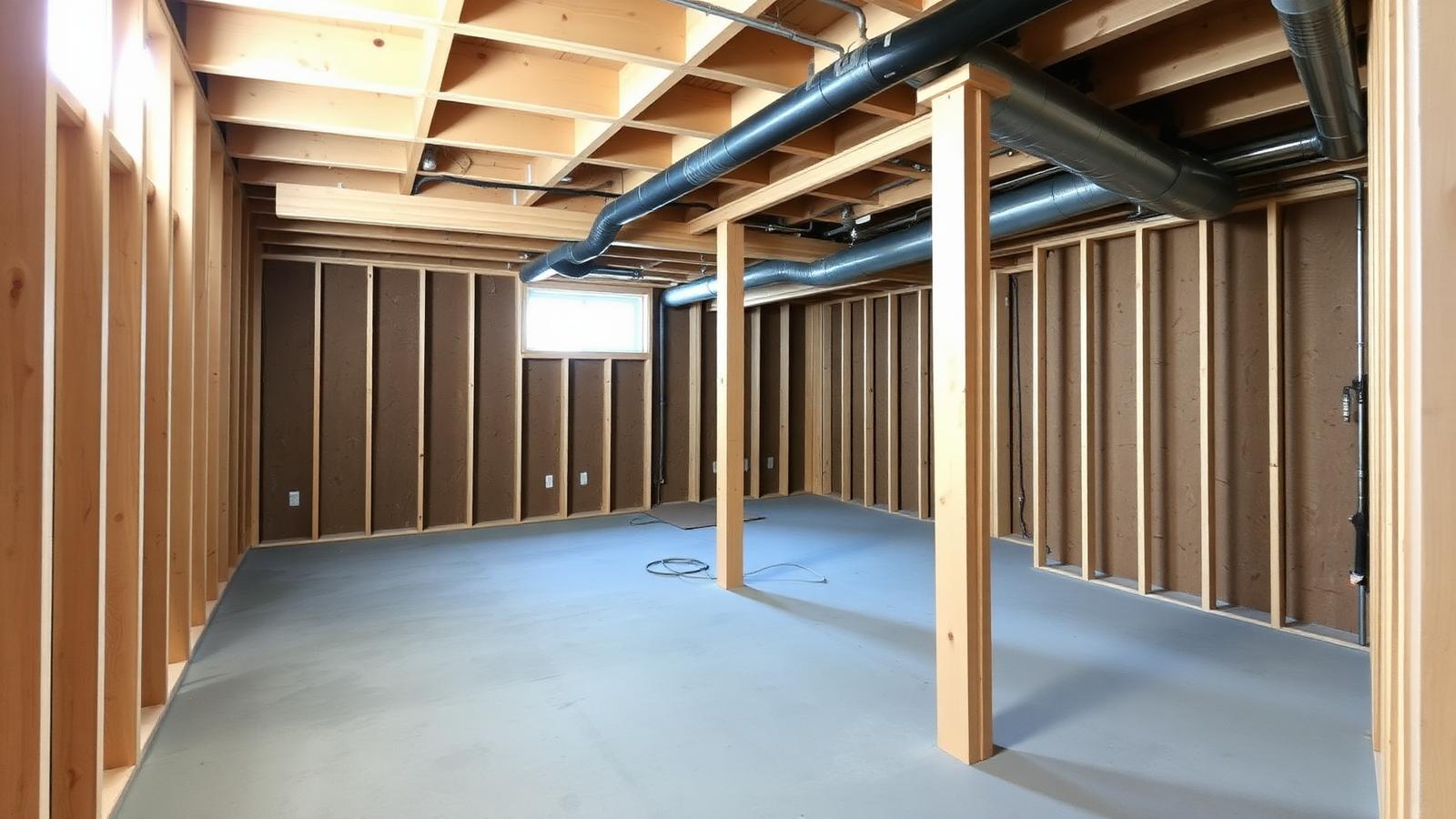Framed unfinished basement ready to finish in a Utah home