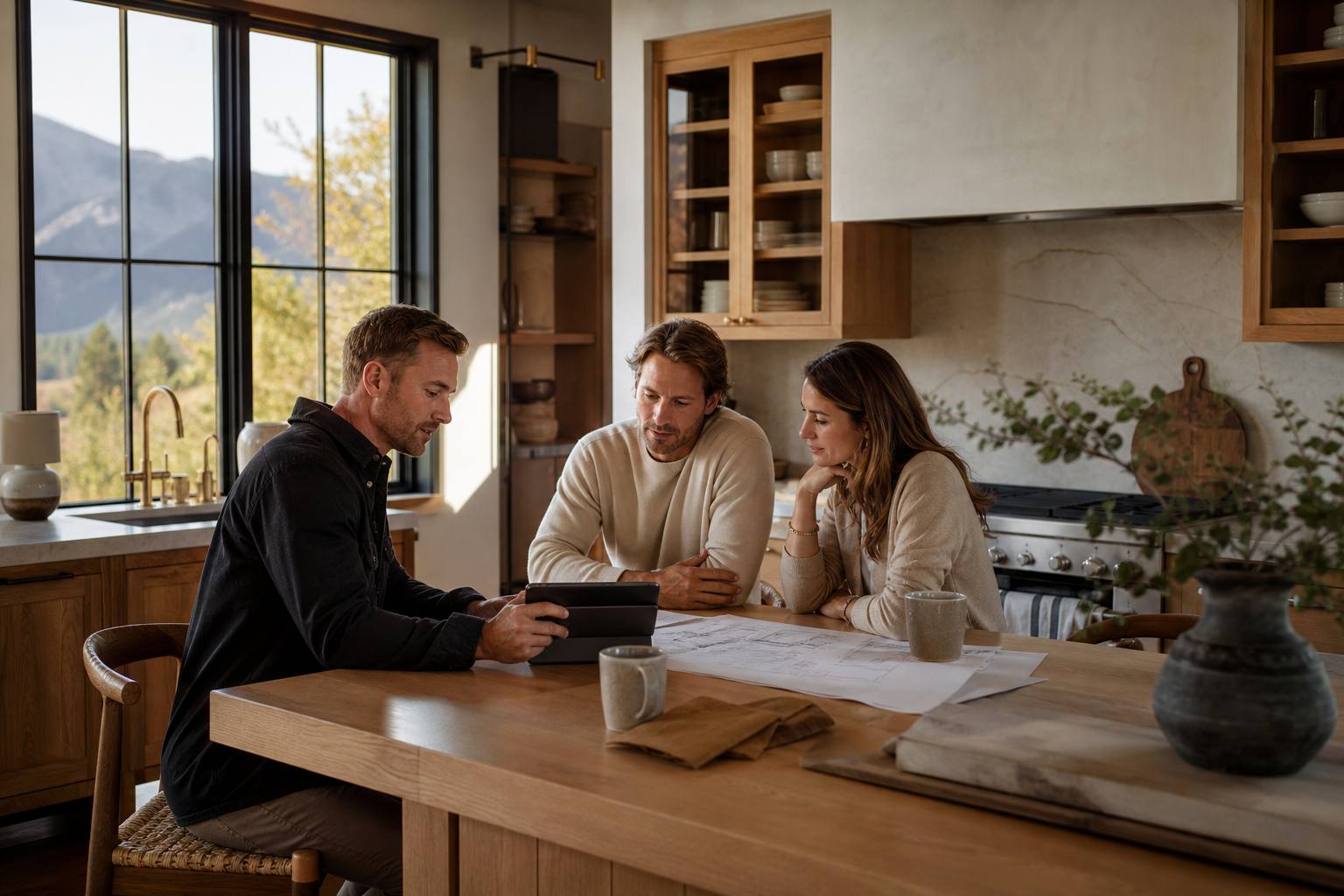 Outlook Builders reviewing basement finishing plans and dedicated financing with Utah homeowners